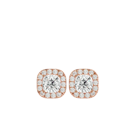 Cushion Halo Lab-Grown Diamond Stud Earrings in 18K Gold