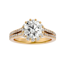 Halo Split Shank Lab-Grown Diamond Engagement Ring in 18K Gold