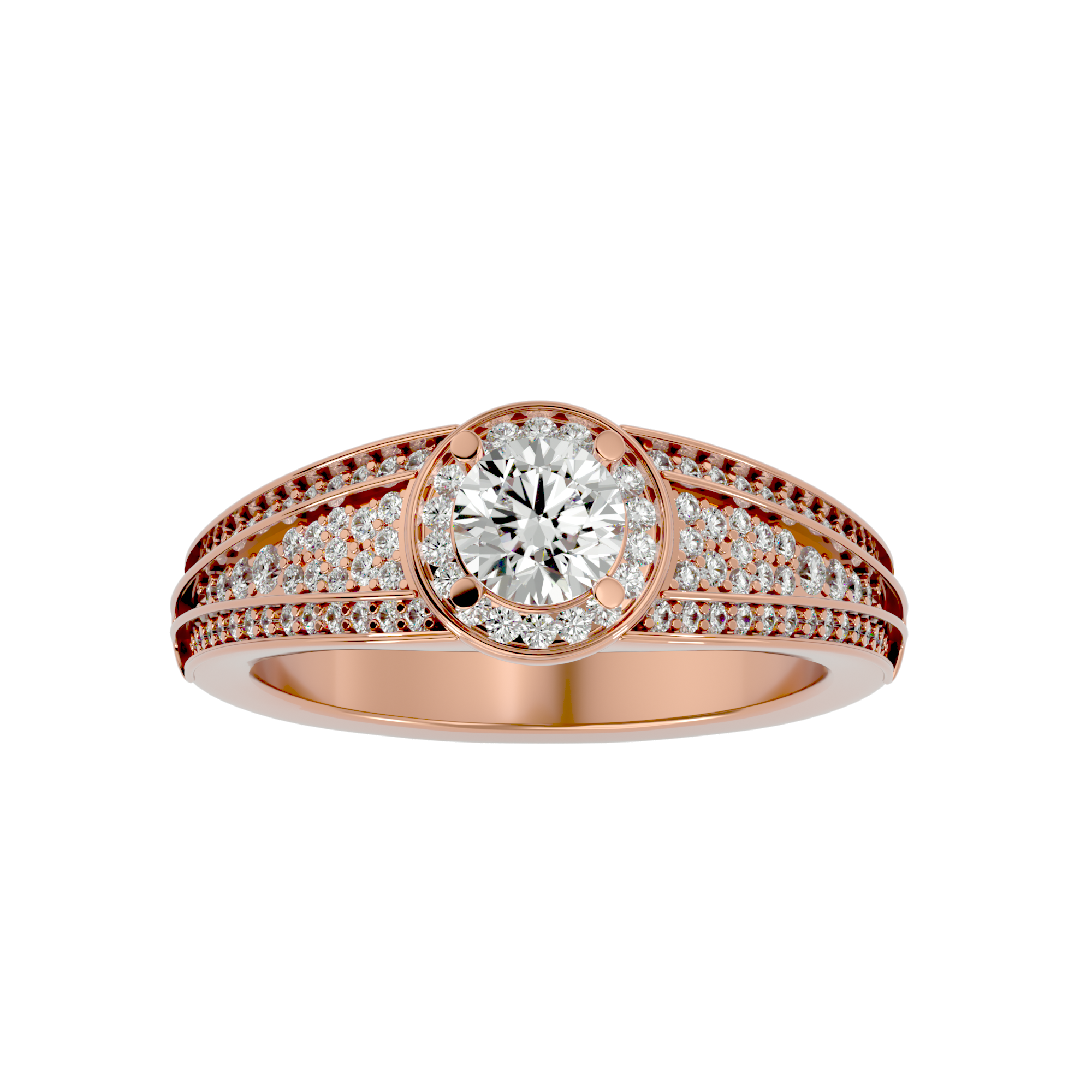 Bezel-Set Lab-Grown Diamond Ring with Triple Row Pavé