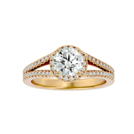 Split Shank Halo Lab-Grown Diamond Engagement Ring in 18K Gold