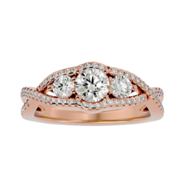 Triple Lab-Grown Diamond Ring with Twisted Pavé Band
