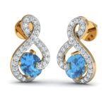 Lab-Grown Blue Topaz and Diamond Swirl Earrings in 18K Gold