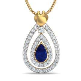 Pear-Shaped Sapphire Lab-Grown Diamond Double Halo Pendant