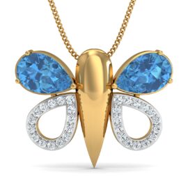 Butterfly Blue Topaz Lab-Grown Diamond Pendant