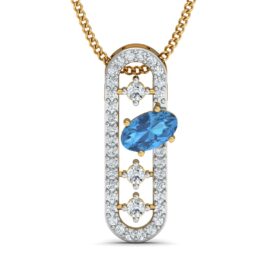 Oval Blue Topaz Lab-Grown Diamond Halo Pendant