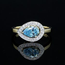 Pear-Cut Blue Lab-Grown Diamond Halo Ring