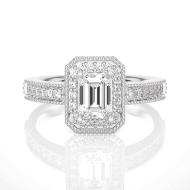 Acharacle Emerald <span class="diamond">Halo Vintage Pave 0.90ct Ring</span>